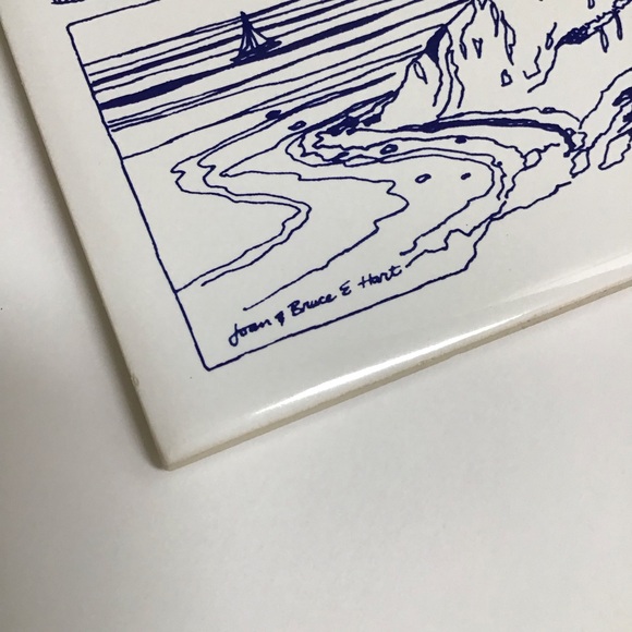 Martha’s Vineyard Mass Tile Trivet Joan & Bruce Hart Blue White 6x6" 1992 Art MA - Picture 7 of 7